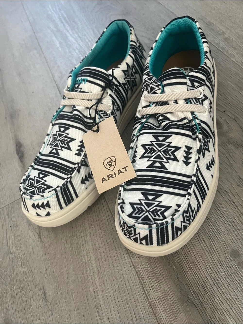 Ariat Hilo Black & White Patterned Kids Sneakers with Teal Lining